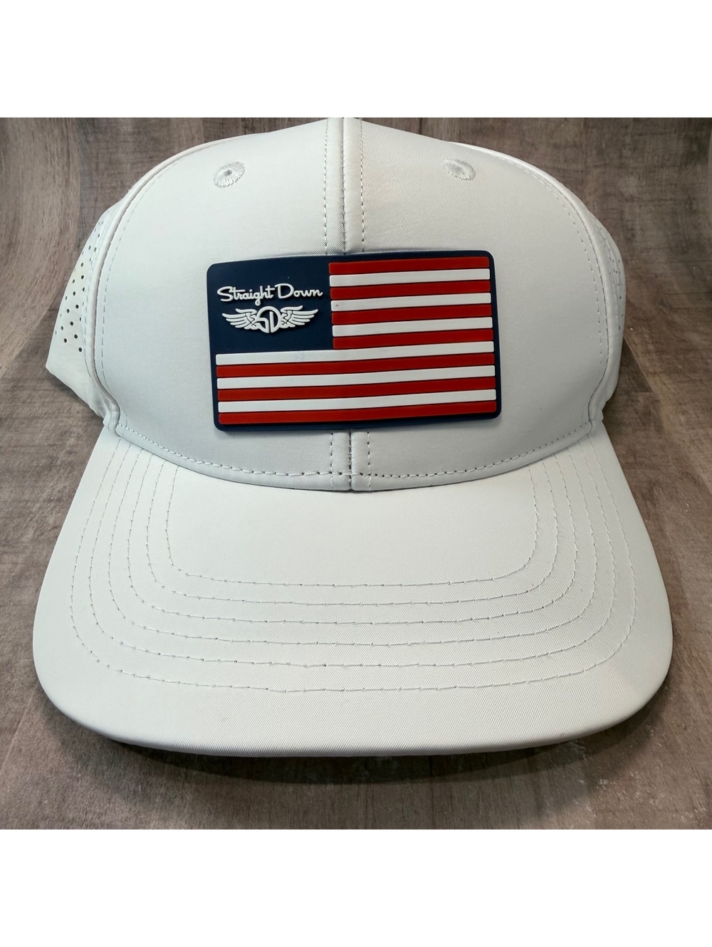 Straight Down Republic Hat White Golf Hat American Flag Snapback Vented Cap